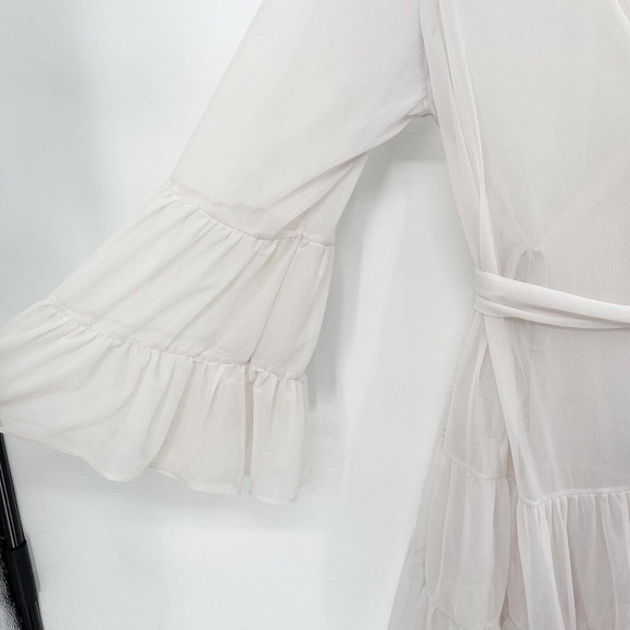 Betsey Johnson Chiffon Sheer Tiered Ruffle Wrap Robe OS V-Neck Sash Tie Belt - Picture 4 of 12